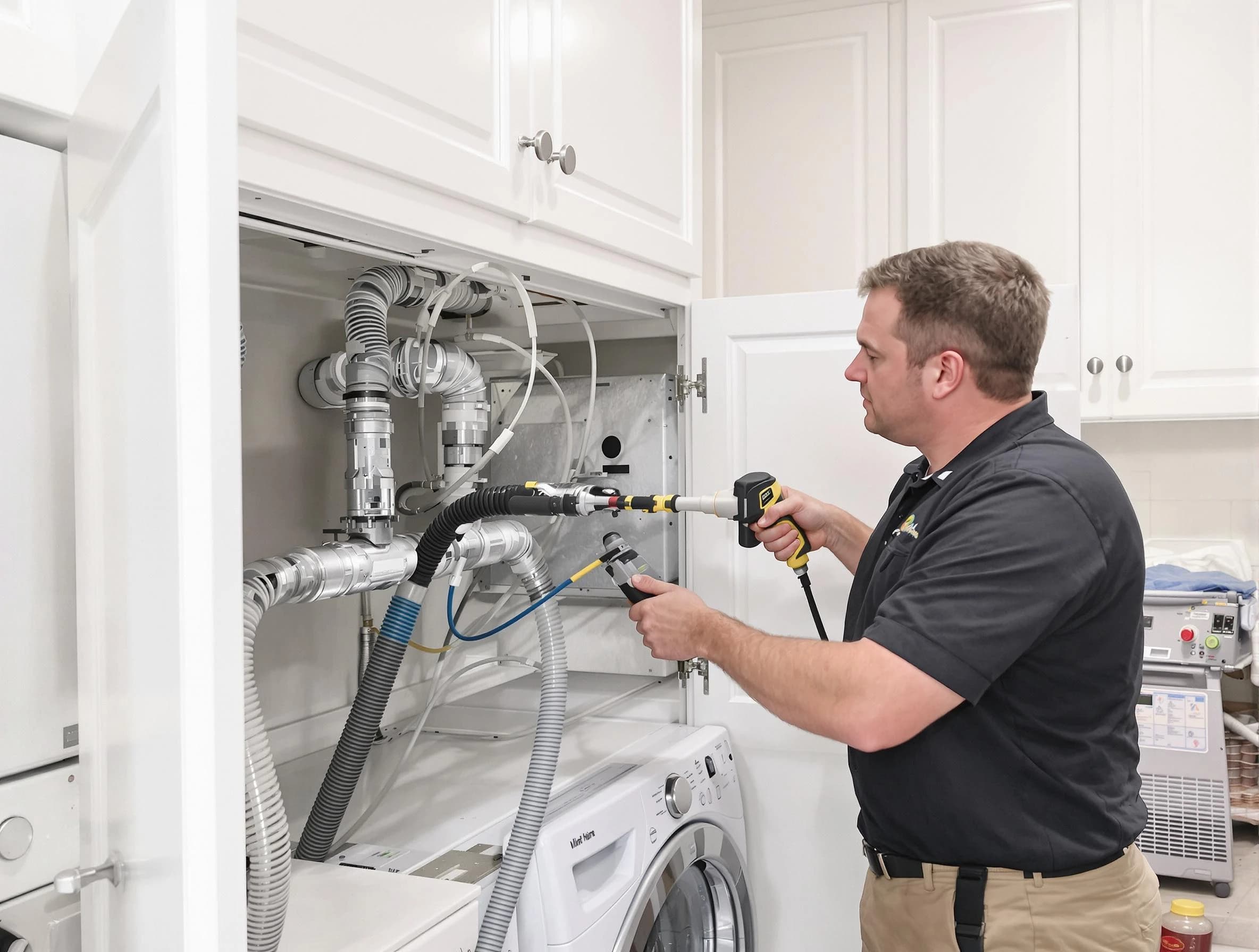 Suwanee Dryer Vent Cleaning professional removing severe blockage from a clogged dryer vent in Suwanee