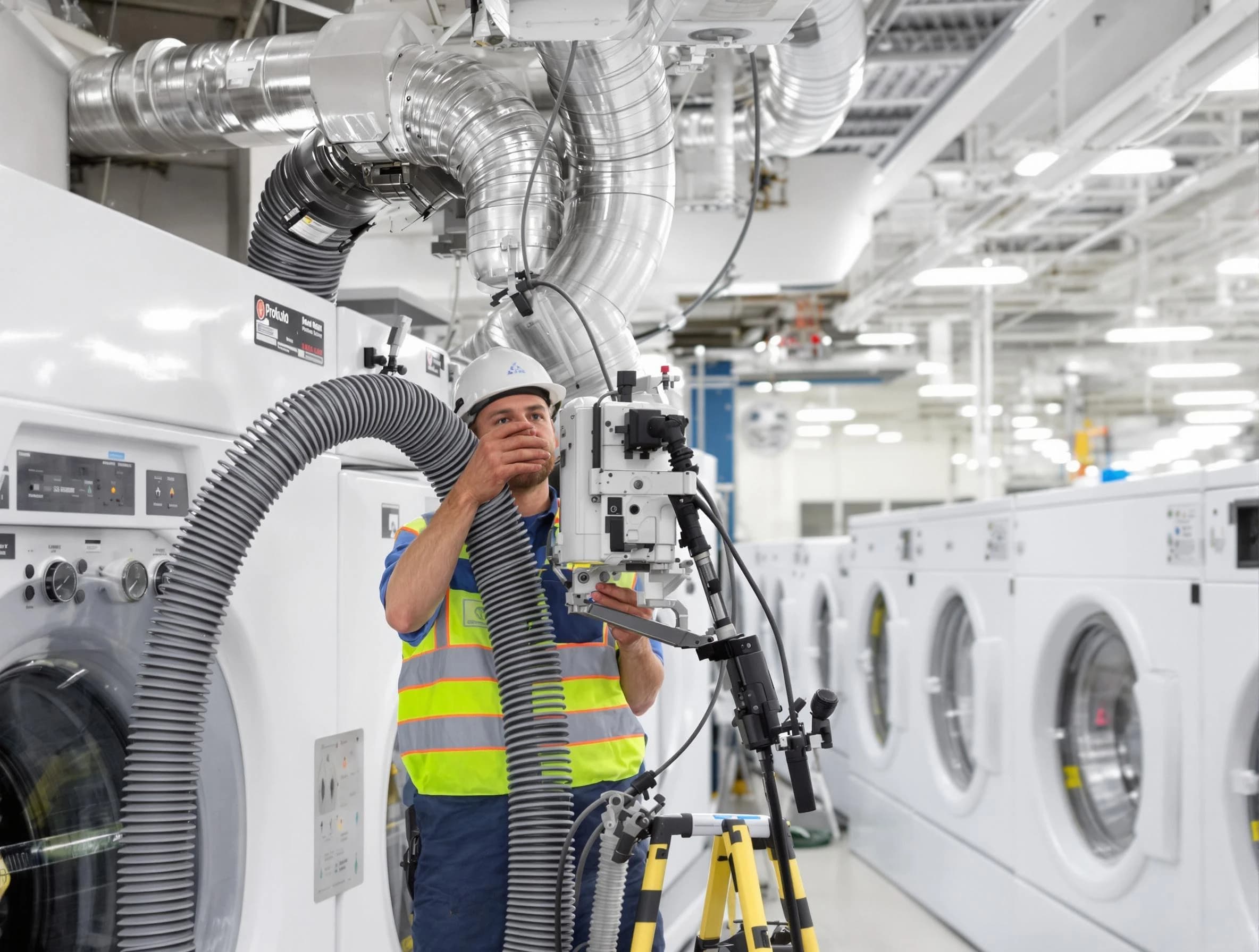 Suwanee Dryer Vent Cleaning team performing commercial-grade dryer vent cleaning at a business facility in Suwanee