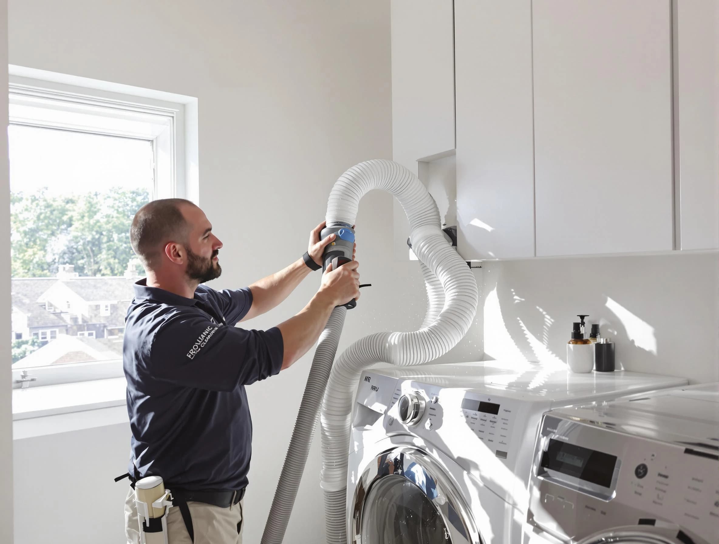 Certified Suwanee Dryer Vent Cleaning technician performing dryer vent cleaning in Suwanee