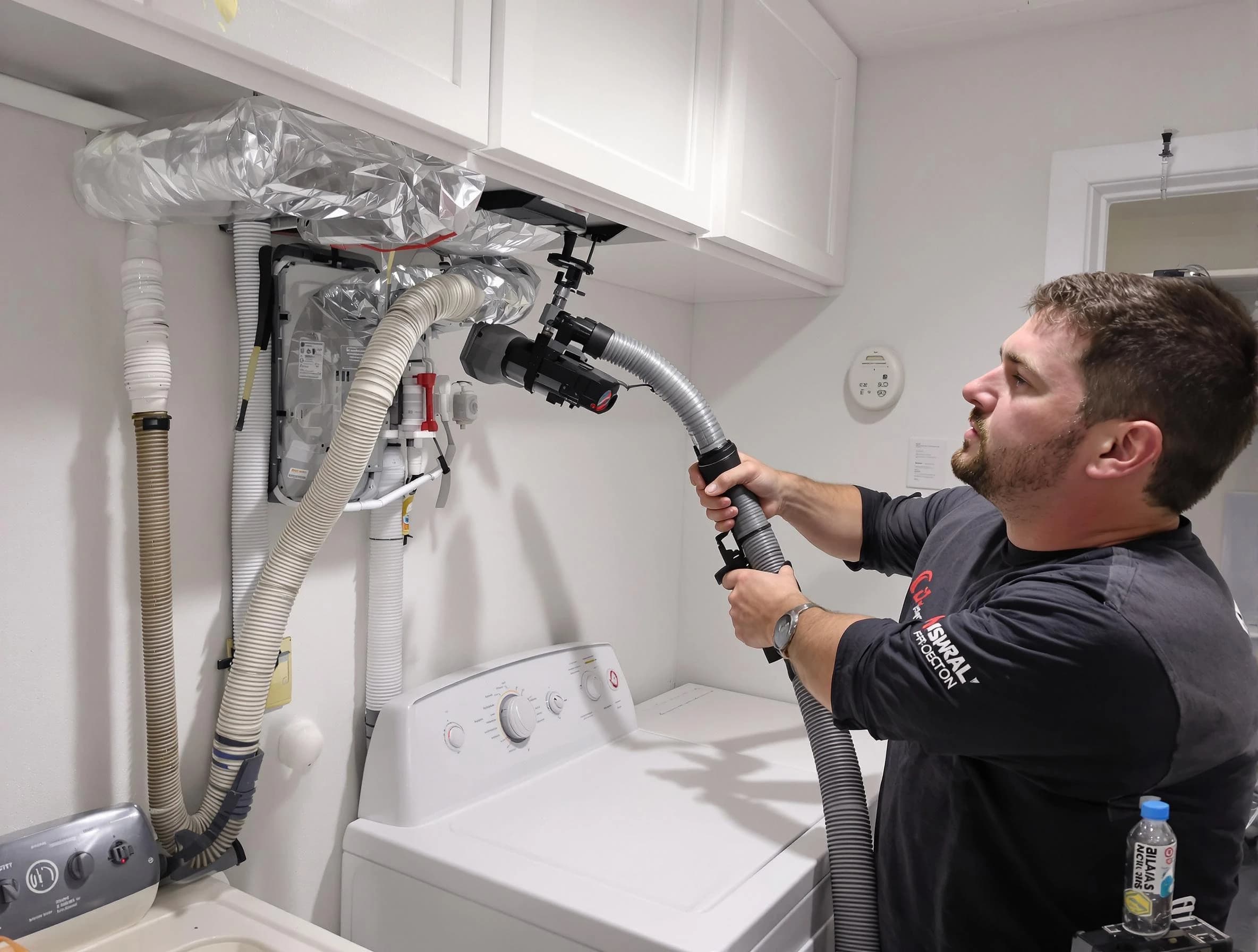 Suwanee Dryer Vent Cleaning certified technician performing safety-focused gas dryer vent cleaning in Suwanee